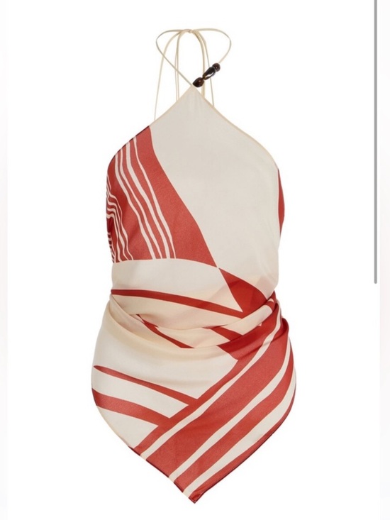SIR the label Tops - Sir the Label 100% Silk Red and Cream Halter Scarf Top